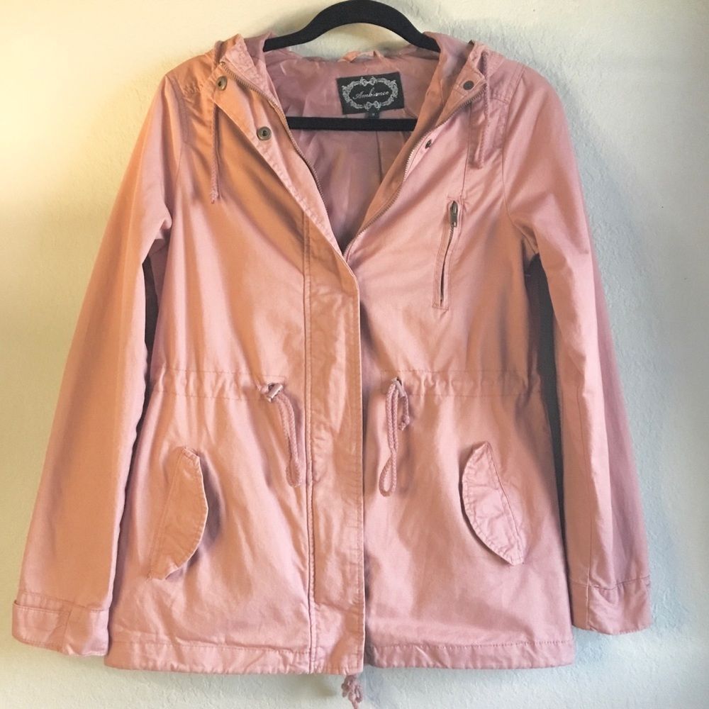 Light pink jacket with hood wind breaker lightweight coat 100% cotton outer M